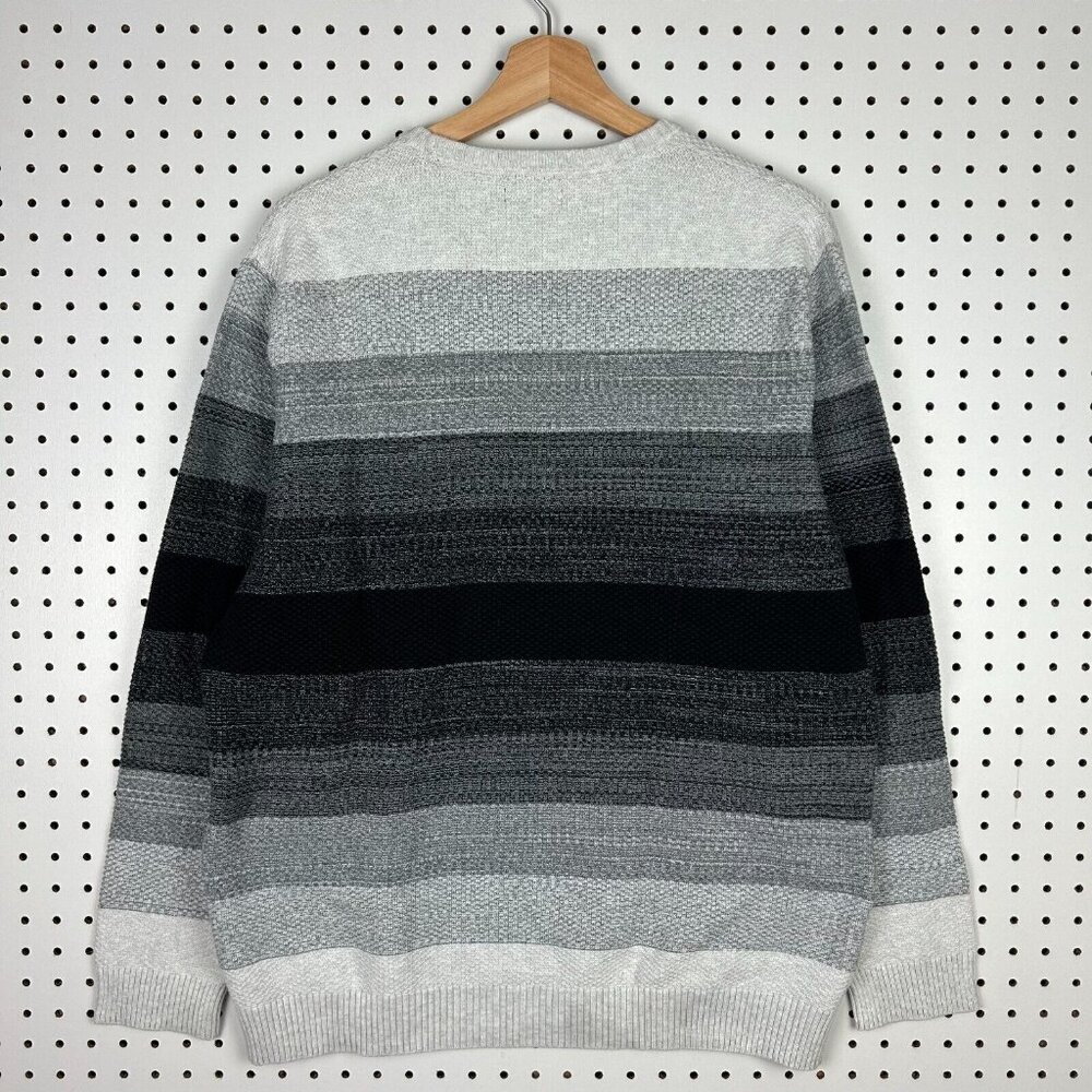 Vintage Chunky Waffle Striped Knit Sweater XL Gray Black Weave Grandpa Alfani - Picture 4 of 6